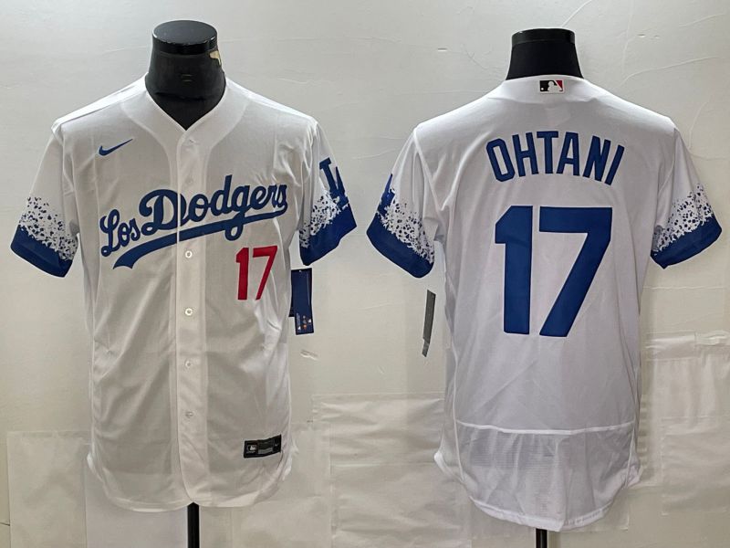 Men Los Angeles Dodgers 17 Ohtani White Nike Elite MLB Jersey style 4